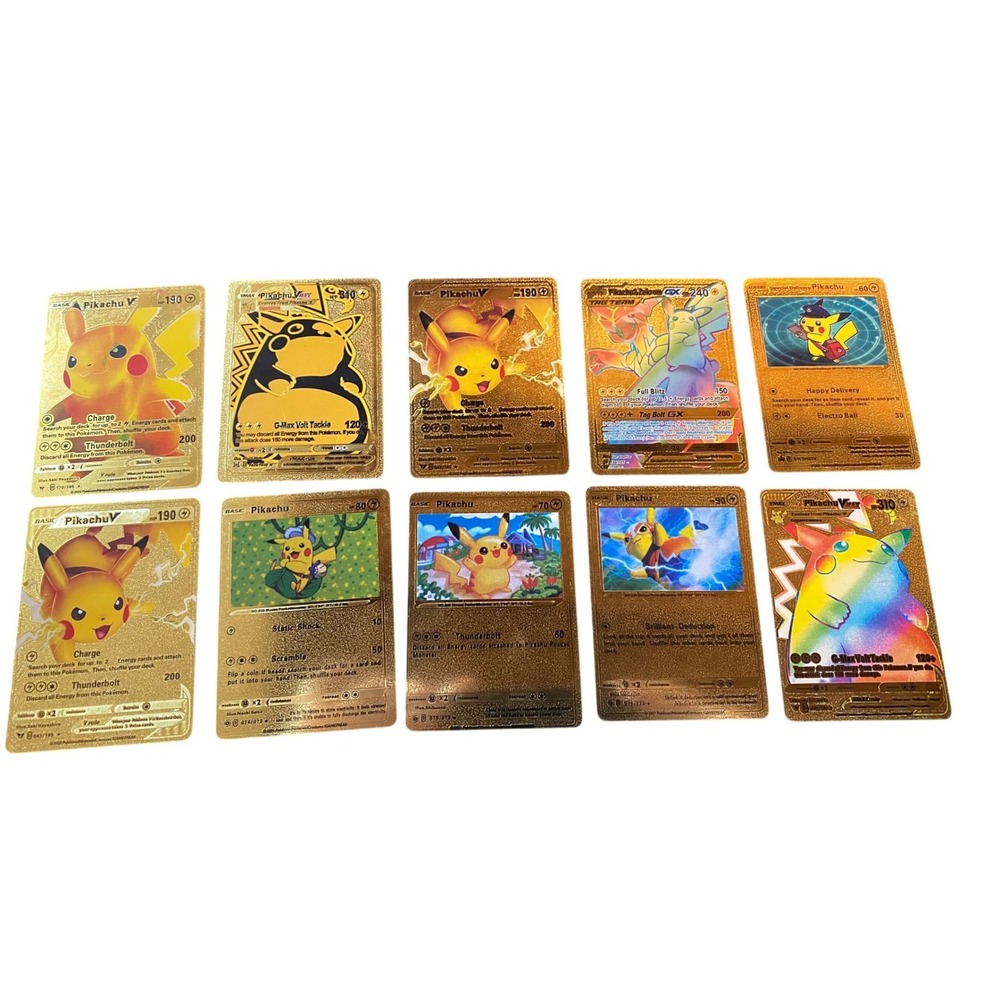 Fan Art lot of 10 Gold Pikachu‎ Pokemon Cards Set Lot Trading Collectible